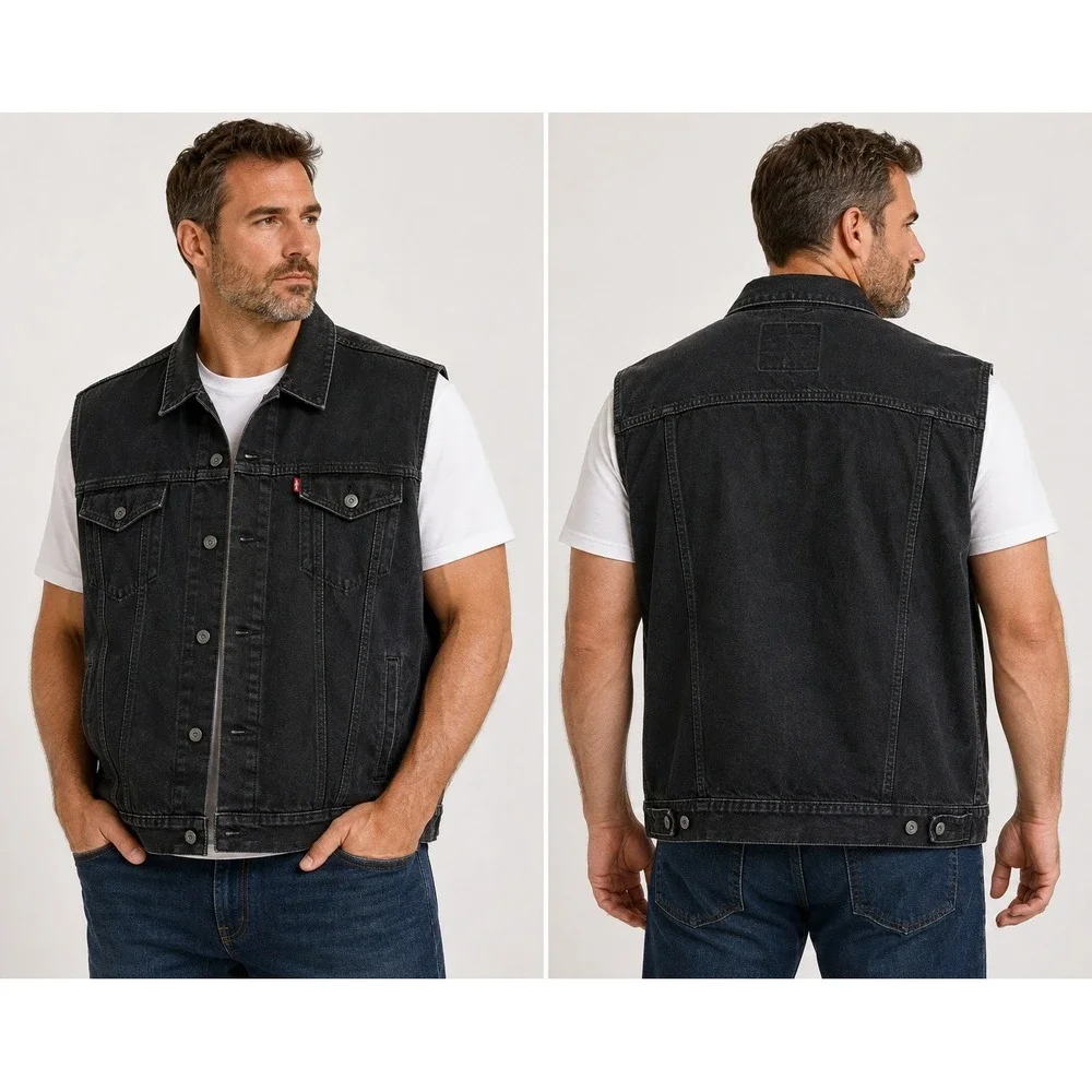 Levis Mens Denim Trucker Vest Black Sleeveless Jacket 4XLT Big & Tall 3068
